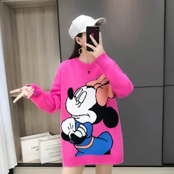 Disney Mickey Mouse Autumn Winter Knitted Jumper Tops turtleneck Pullovers Casual Sweaters Women Long Sleeve Loose Sweater Girls