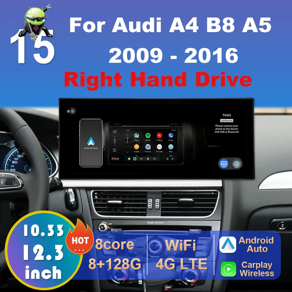 for Audi A4 B8 A5 2009 2010 2011 2012 - 2016 Android Carplay Right Hand Drive DSP Car Multimedia Radio Player Touch Screen WIFI