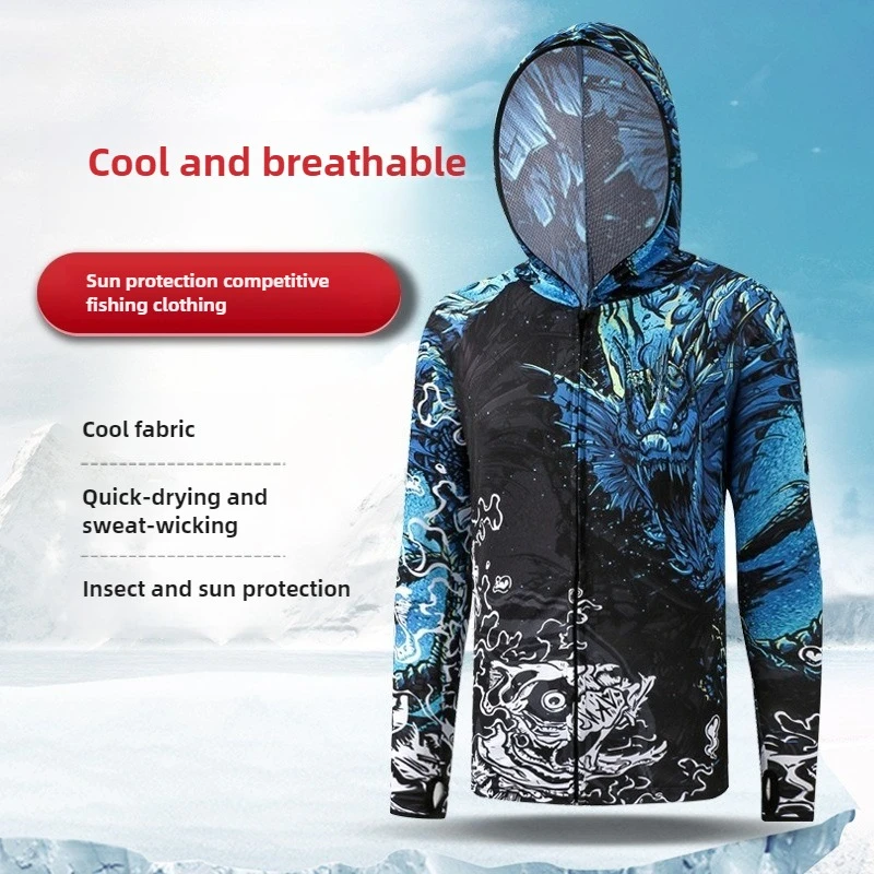 ملابس صيد السمك للرجال للحماية من الشمس سترة صيد من الحرير الجليدي للأشعة فوق البنفسجية، رفيعة للغاية وقابلة للتنفس ومقاومة للبعوض للصيد في الهواء الطلق