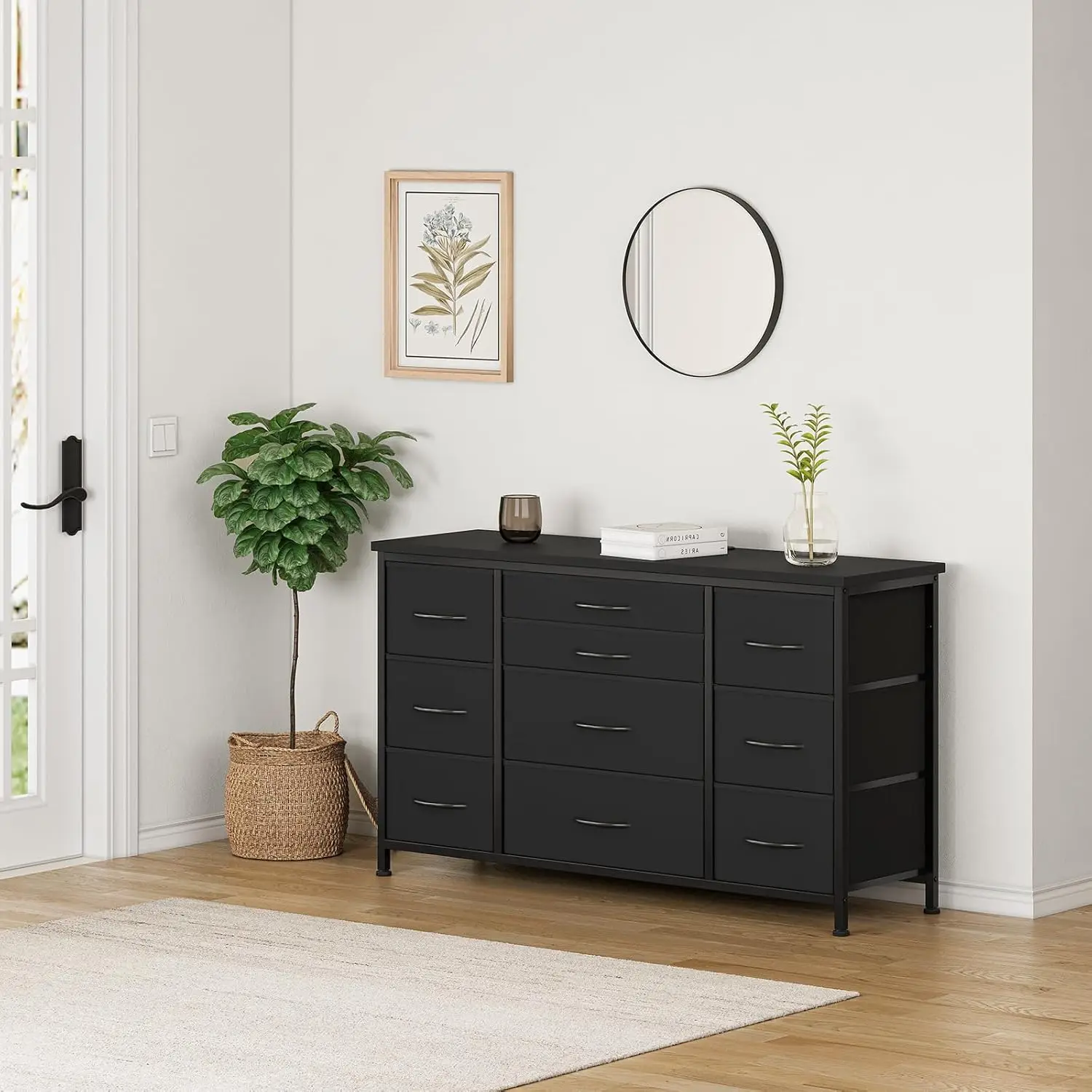 TV-Ständer Kommode für Schlafzimmer mit Ladestation 10 Stoffschubladen Rustikaler TV-Ständer Medienkonsole für Fernseher bis zu 55 Zoll – Detail 15
