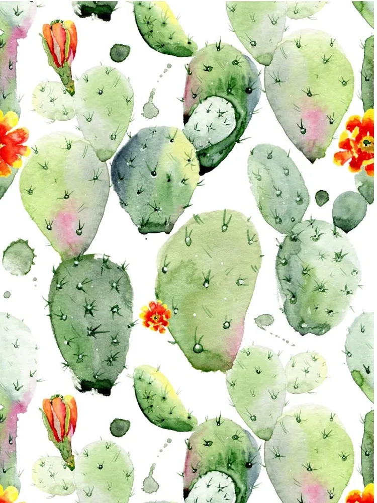 1pc Watercolor Cactus & Green White Floral Peel And Stick Removable Wallpaper Self-Adhesive for Bedroom Home Decor