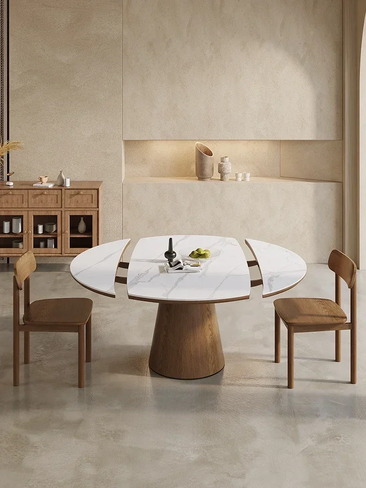 White wax wood modern minimalist square and circular dual-purpose rock board solid wood dining table