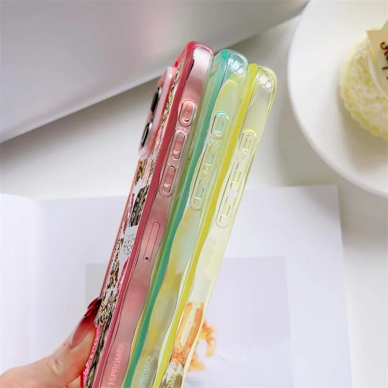 Fashion Y2K Leopard print lipstick Phone Case for iPhone 13 14 15 16 Pro Max Plus 16plus 15plus Cute Jelly shockproof Back Cover
