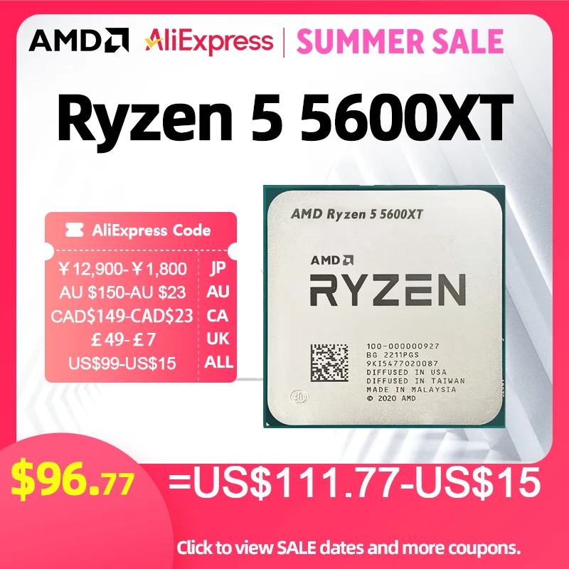AMD Ryzen 5 5600XT R5 5600XT Desktop CPU Processor 6-Core 12-Thread 3.5GHz Boost 4.6GHz 32MB L3 Cache AM4 Socket 65W Gaming Proc