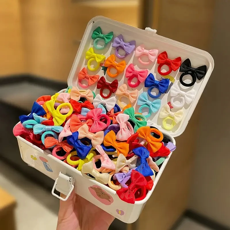 30 pièces Mini nœuds de cheveux cravates enfants filles bandes de cheveux élastique en Nylon bandeau 3.5cm nœuds de cheveux élastique pour queue de cheval accessoire de cheveux pour les filles