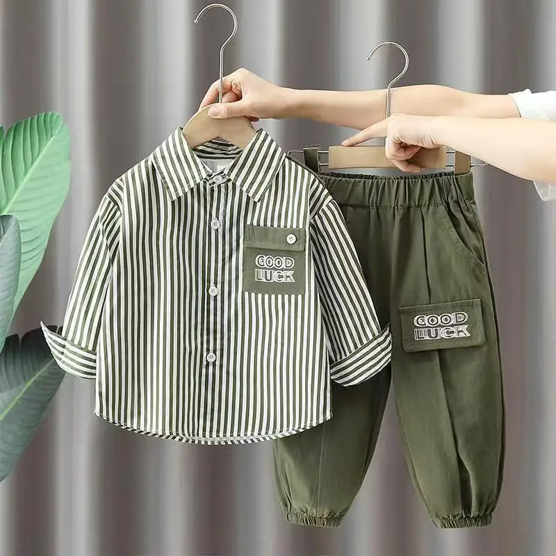 

Boys Spring Autumn Clothing Set Baby Striped Shirt+Pants 2pcs Set for Korean Casual Children's Clothes Handsome Kids Clothing