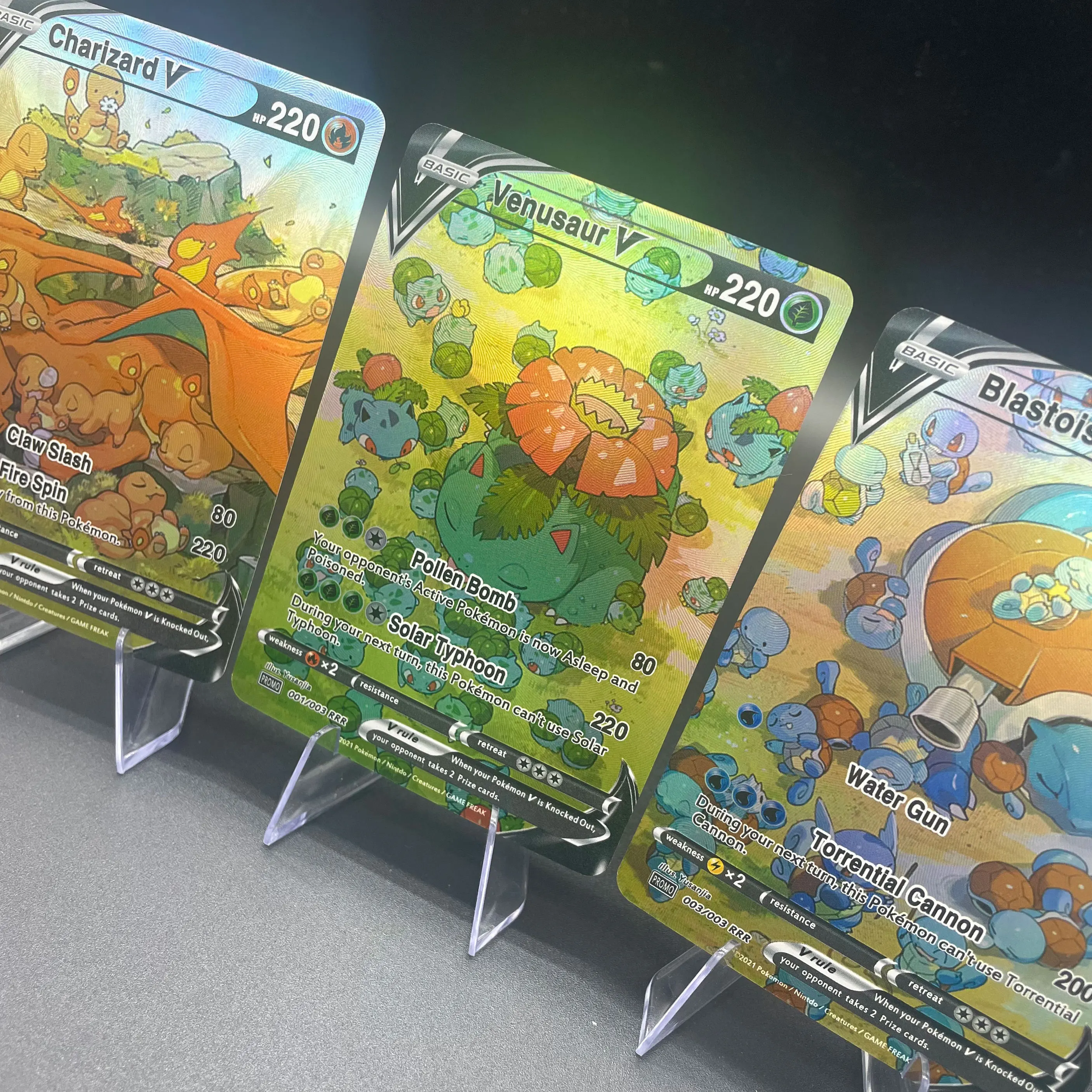 لتقوم بها بنفسك PTCG 3 قطعة/المجموعة Charizard Venusaur Blastoise النسخة الإنجليزية بطاقة فلاش ذاتية الصنع لعبة كلاسيكية أنيمي جمع بطاقة هدية لعبة