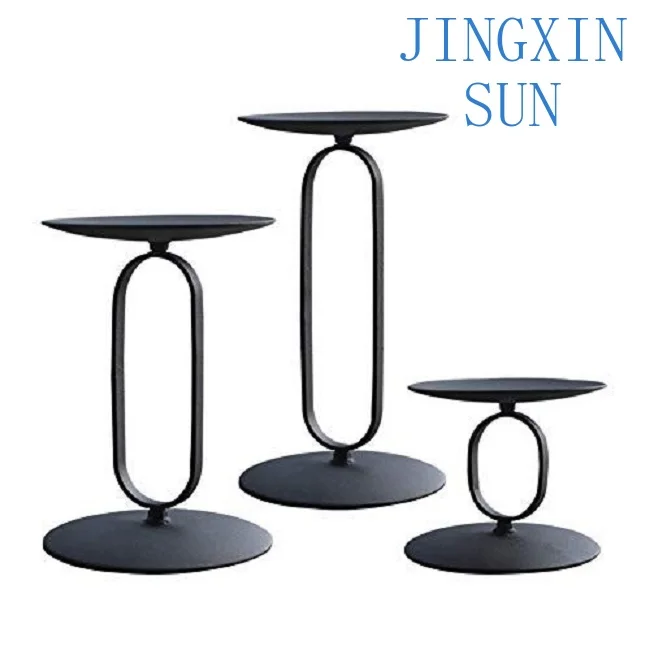 Set Of 3 Different Sizes Black Metal Candle Holders Perfect For Wedding And Dining Table Decor Stylish Lighting Accent