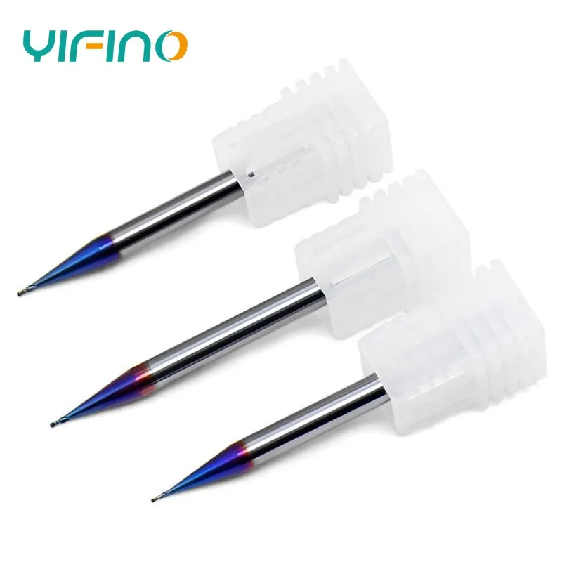 YIFINO Blue Nano Coating Tungsten Steel Milling Cutter HRC70 Micro Diameter Milling Cutter Flat End Ball Cutter CNC Cutters Tool