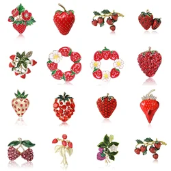 Enamel Rhinestone Strawberry Brooches for Women Unisex Plant Pins Multi-color Available Office Party Accessories Gifts