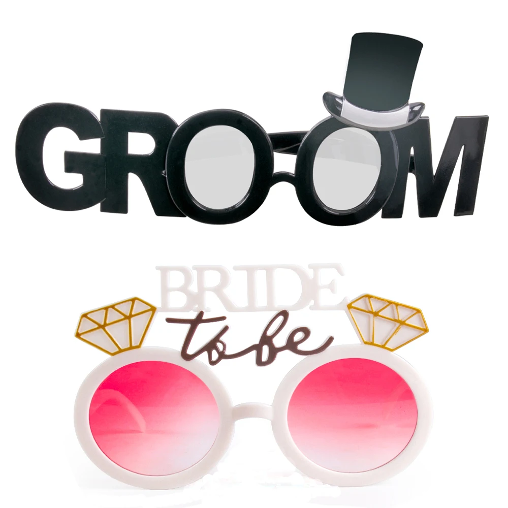 

Bride and Groom Glasses Pink Black Wedding Party Photo Props Hora Loca Festa De Boda Party Supplies Suministros Para Fiestas
