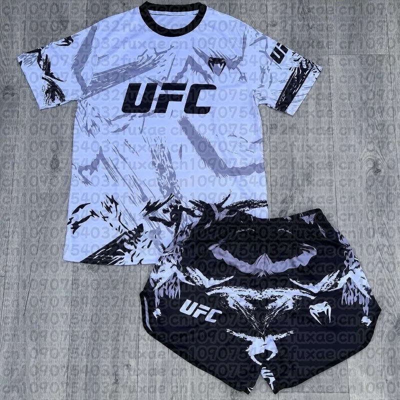 

UFC Mixed Martial Arts Training Team T-shirt Men's Running Fitness Sweatshirt Outdoor Boxing Wrestling Sportswear Men's Set MOTO