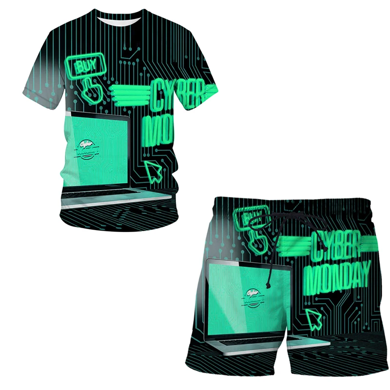 

2022 New Summer New Mobile technology 3D Print Casual tracksuit Men's Suit Short Sleeve T-Shirt + Sports Shorts 2 Piece Set