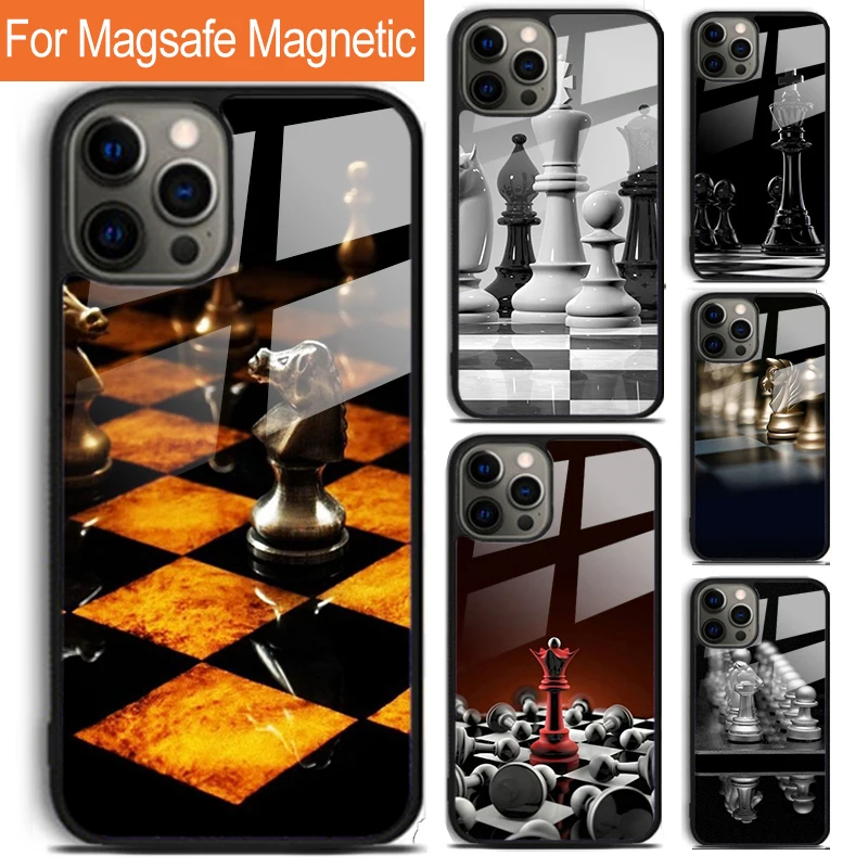 Chess Pieces Phone Case For iPhone 16 15 14 13 12 11 Pro Max Plus Magsafe Magnetic Wireless Charging Cover