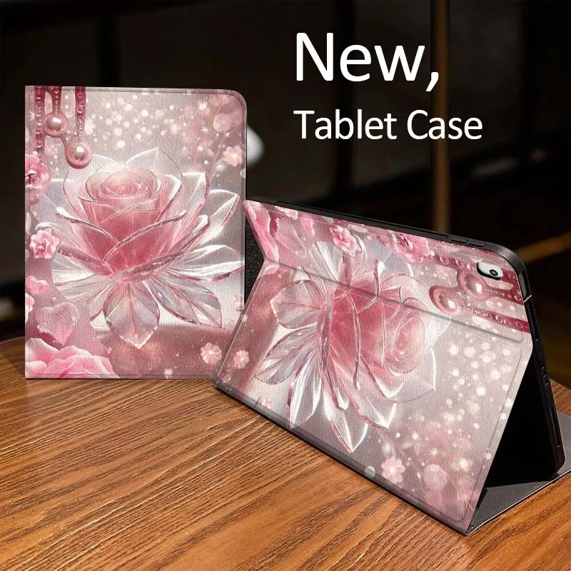 

Silver Rose Art Case For iPad Pro mini Air 1 2 4 3 5 6 7 8gen 9gen 11 M2 M3 M4 6th 7th 10th 11th Gen 2025 Tablet