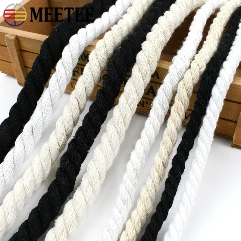 5Meters 3 Shares Twisted Cotton Cords 5-20mm Three-strand Rope for Bag Strap Shoelace Home Textile Decoration Sewing Accessories