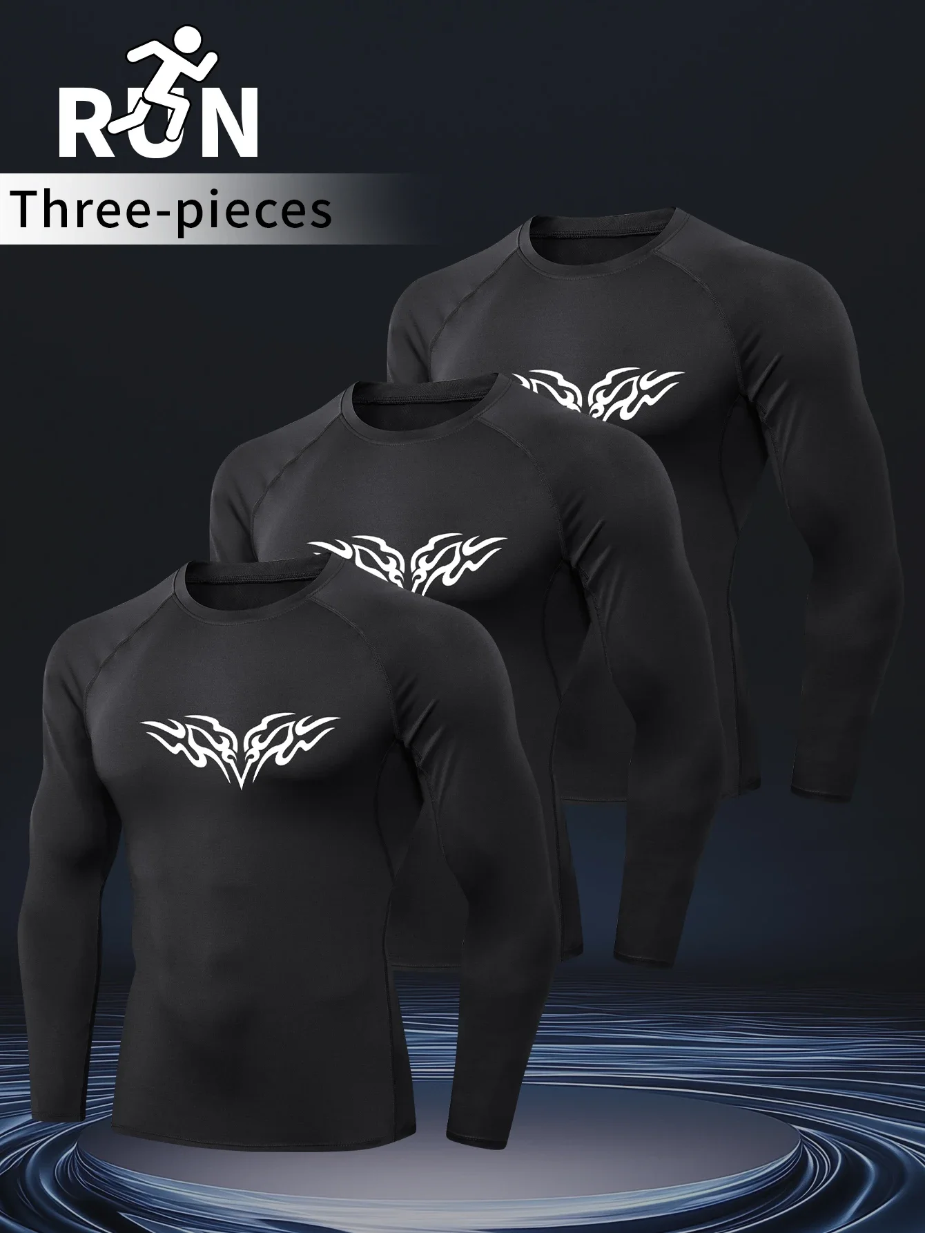 

3pcs，Quick-drying long-sleeved men's sports tight long-sleeved T-shirt Fitness basketball high-elasticity training