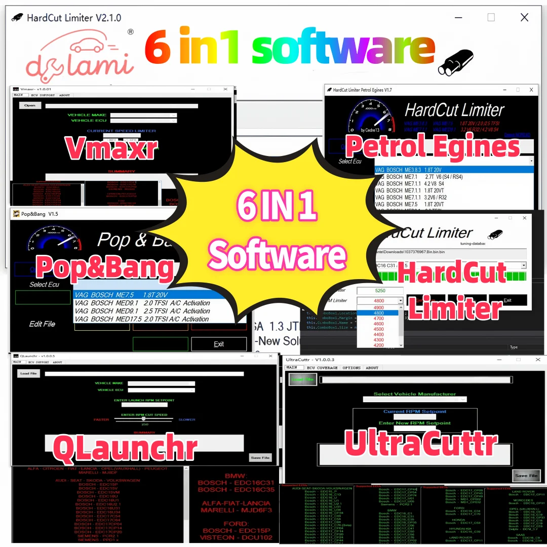 ECU Software 6 IN 1 PACKAGE HardCut Limiter Diesel + Petrol Engine UltraCuttr + Pop&Bang + HARDCUT VMAX + HotStartr + QLaunch