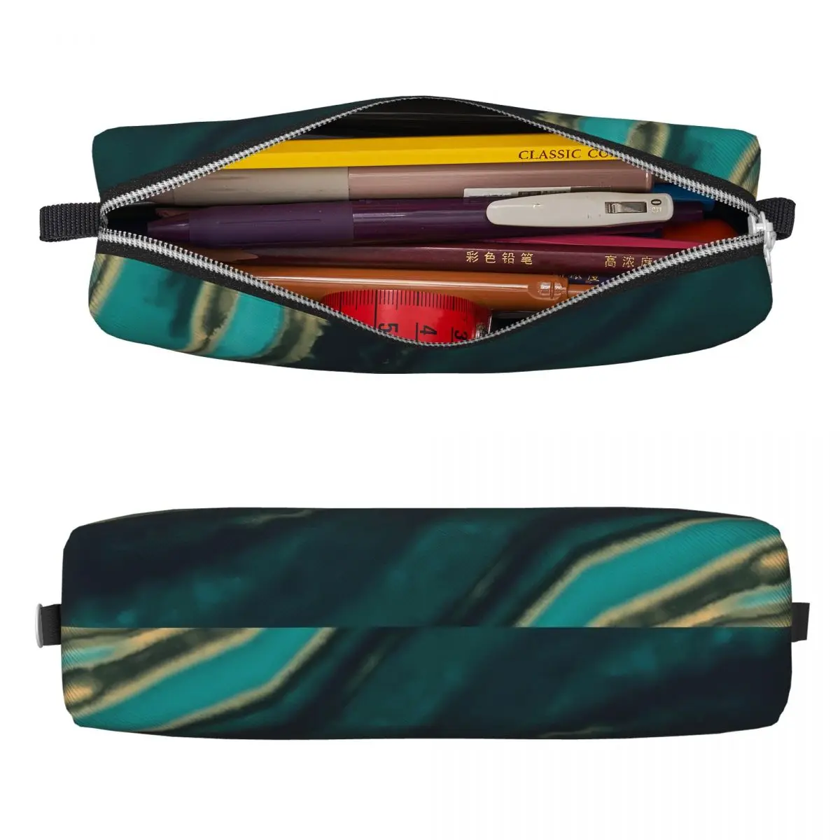 Gold Marble Pencil Case Aqua And Metallic Students Retro Pencil Pouch Custom DIY Back To School Pencil Cases Stationery Gift