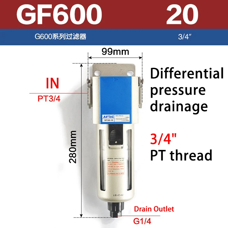 Airtac Pneumatische Filter Olie-Waterafscheider GF200-08/GF300-10/GF400-15 Origineel En Authentiek - afbeelding 1