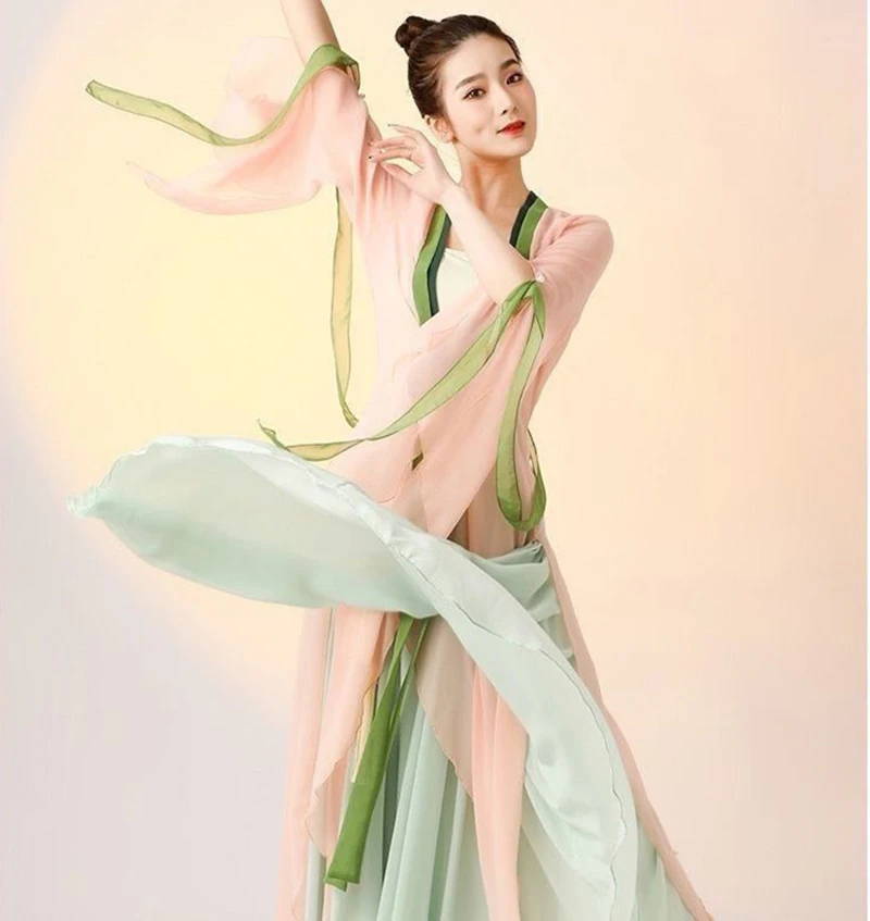 

Classical dancer performance costumes elegant cardigan practice clothes body rhyme long outer gauze Chinese style folk dance