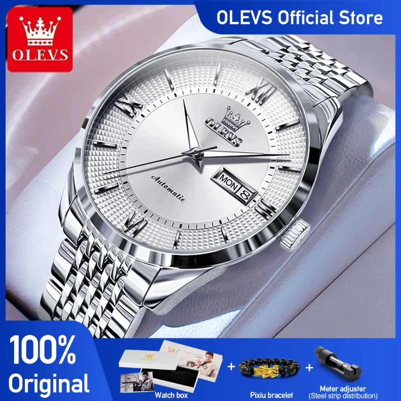 OLEVS Men\'s Watches Simple Business Original Wristwatch Automatic Mechanical Movement Sapphire Mirror Waterproof Luminous Date