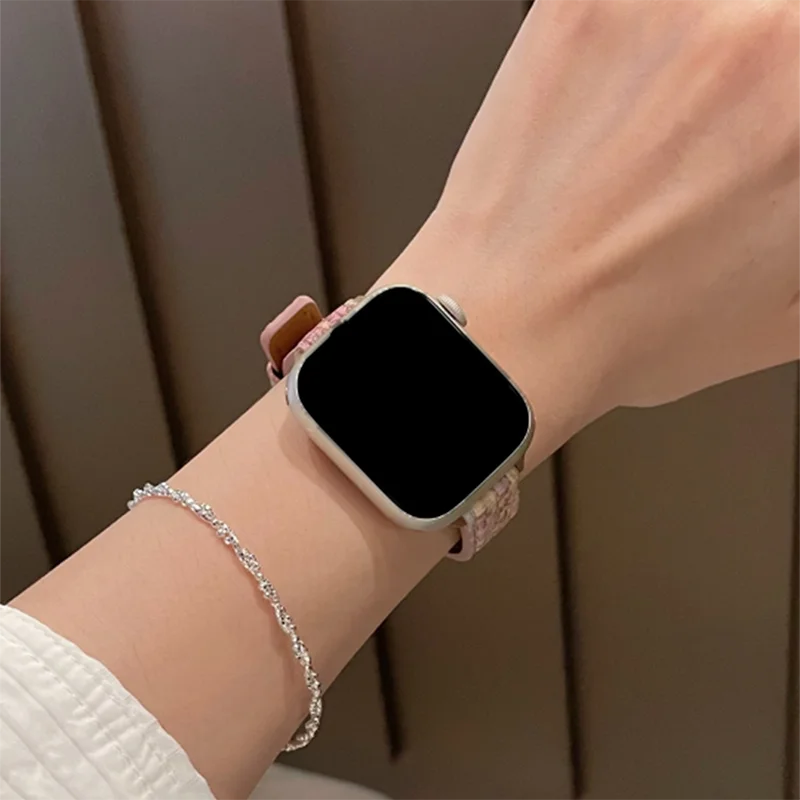 Korean Braided Strap For Apple Watch 49 45 44 42 41 40 38 MM Stylish Ultrathin Women Replacement Bands For iwatch 9 8 7 6 5 4 SE