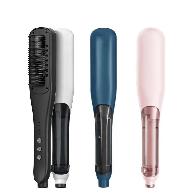 Professional 2in1 Steam Straightening Comb Portable PTC Heating Anti-Scald Hot Comb Electric Hair Straightener Spray Brush