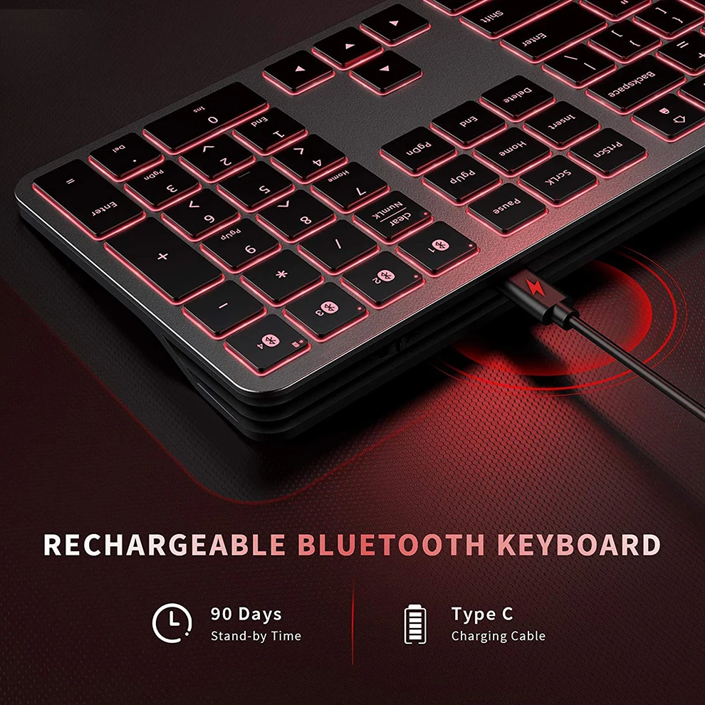 Bluetooth Multi-Device Backlit Keyboard Wireless Rechargeable Keyboard with 7 Colors Backlight Keyboard For PC LaptopTablet iMac