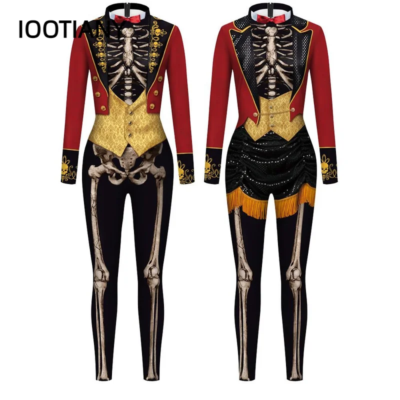 IOOTIAN donna/uomo Skull Skeleton stampato tuta spaventosa festa di Halloween Costume Cosplay tuta adulti Fitness tutina abiti