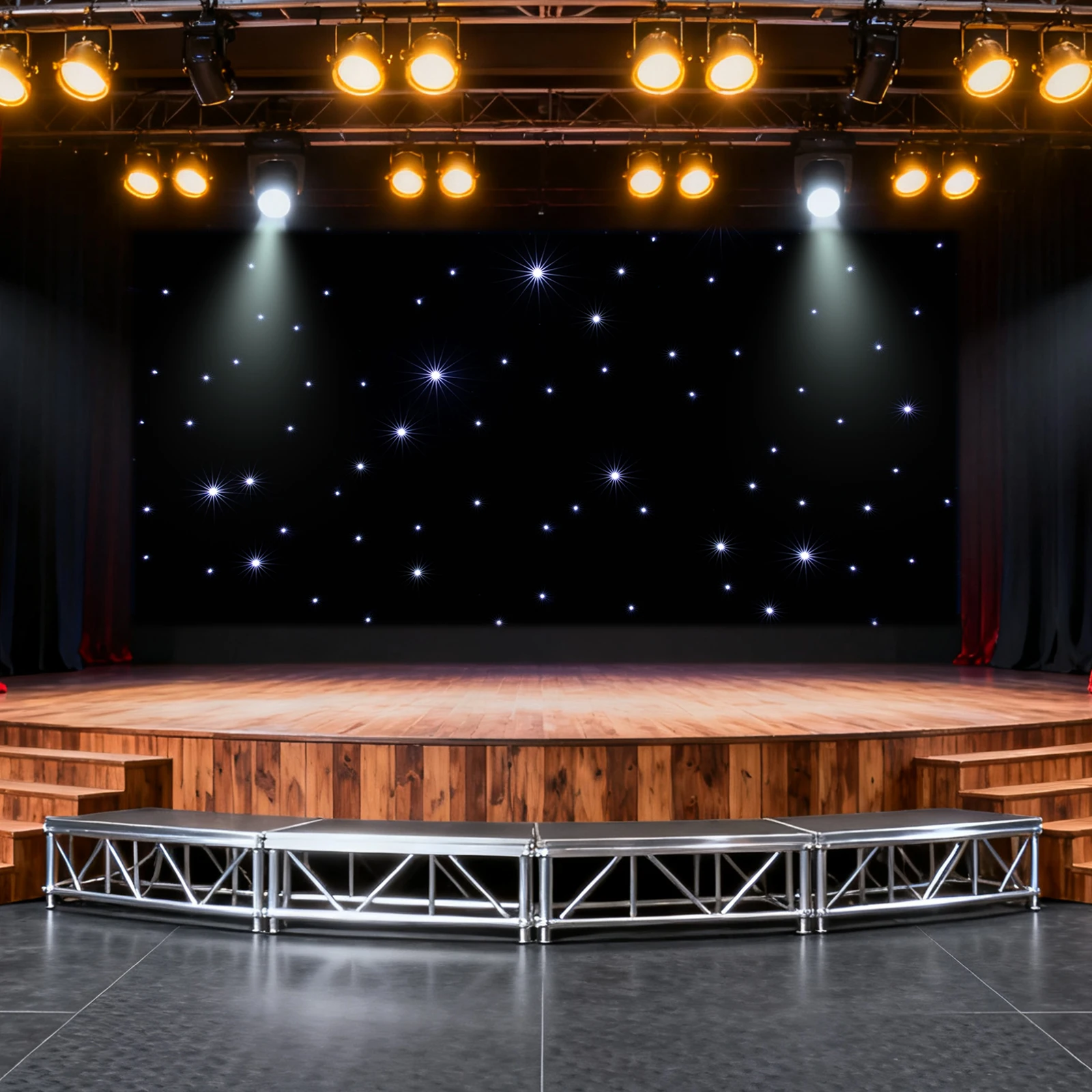 خلفية نجمة LED مستطيلة سوداء (مريحة للاستخدام) - قابلة للطي وقابلة للتركيب على الجمالون (فتحات متعددة)، سحاب معدني ثنائي الاتجاه #4