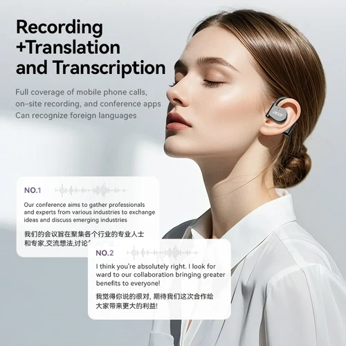 Imagen 2 del producto Auriculares Bluetooth con traducción de idiomas AI, 144 idiomas, traducción en tiempo Real, auriculares cómodos, 99% de precisión para viajes