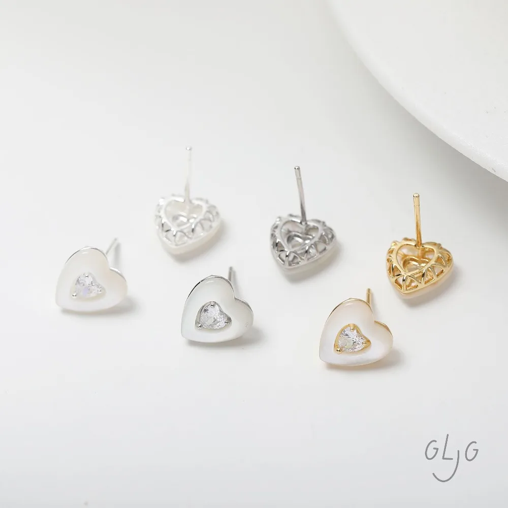 2 قطعة لذيذ القلب شل الأذن ترصيع النتائج مجوهرات نحاسية صنع Diy بها بنفسك أقراط لوازم 14 كيلو مطلية بالذهب اكسسوارات 10*11 مللي متر #3