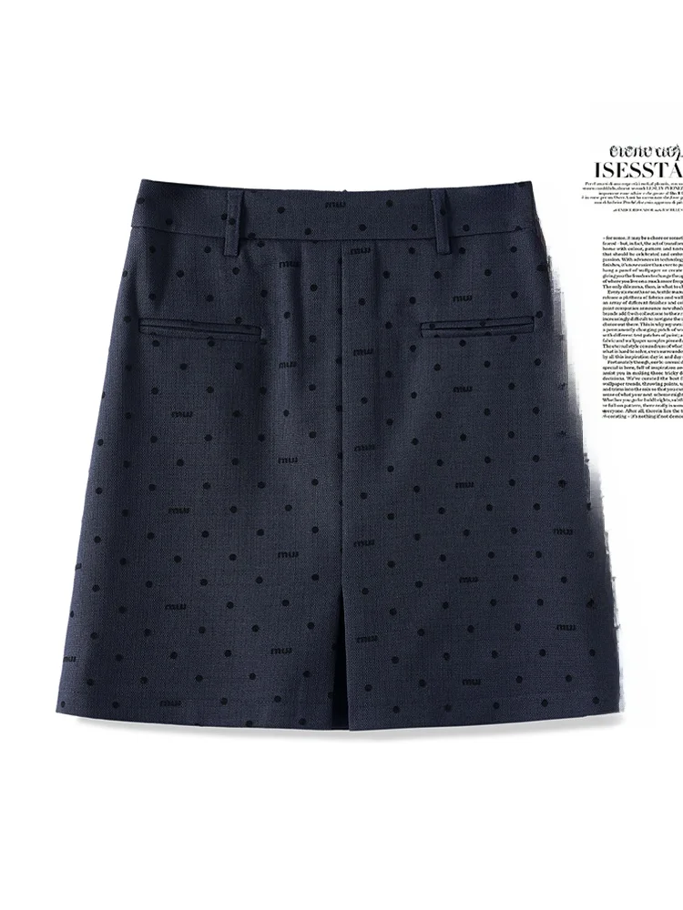 

Summer Thin High Waist Polka Dot A-Line Skirt Women's Slim Fit Split Half-length Skirts Korean Style Commute Polyester S...