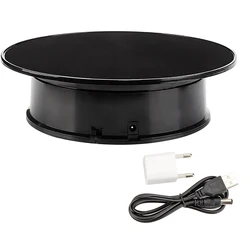 Soporte giratorio motorizado eléctrico para exhibición de joyas, plataforma giratoria de terciopelo negro elegante, carga máxima de 1kg, 20cm