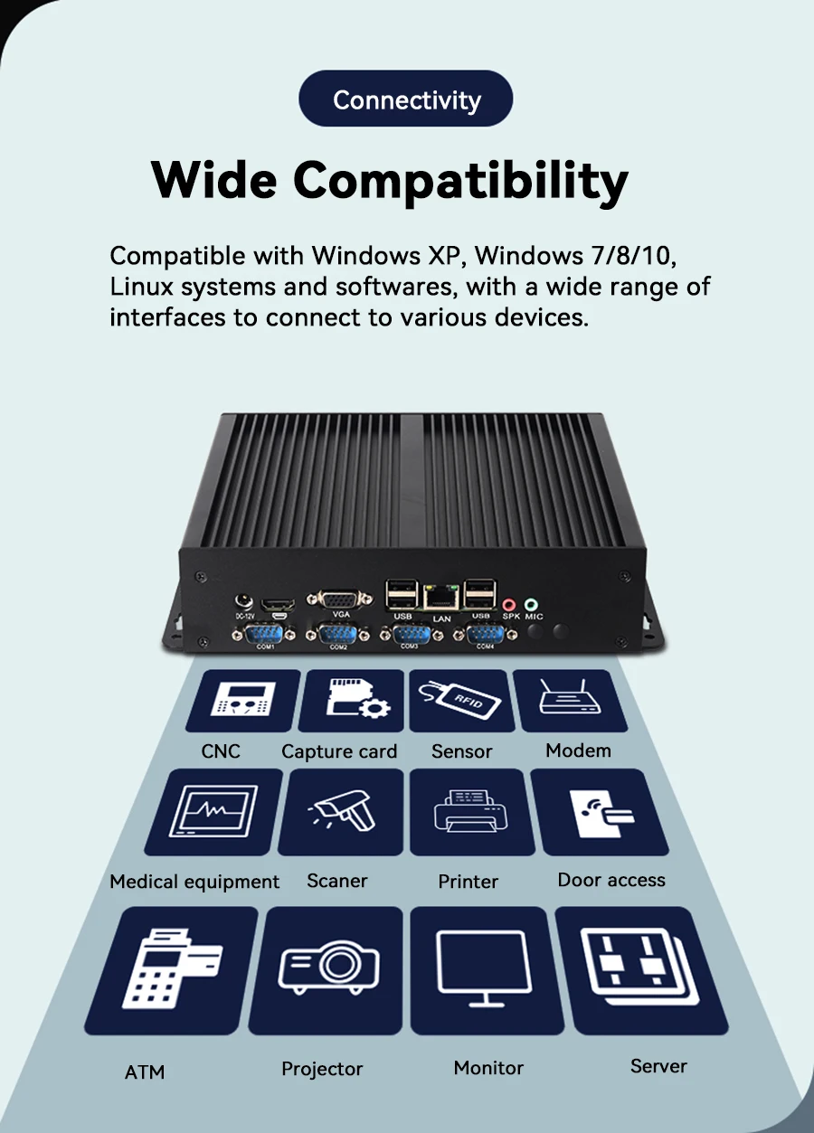 XCY Fanless Industrial Mini PC Intel Core I5-3317U 4x COM DB9 8x USB Support Windows XP/7/8/10 Linux