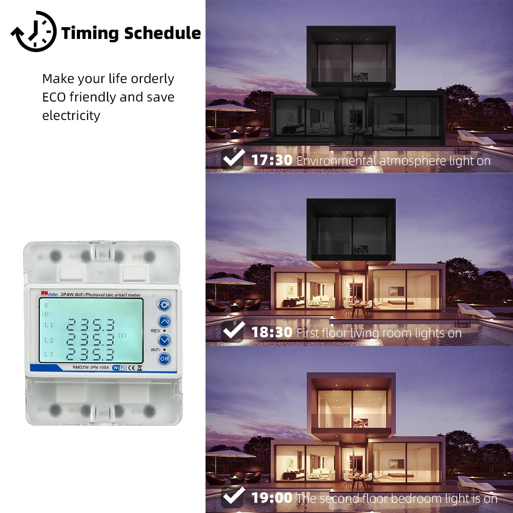 RMshebei Tuya الذكية واي فاي قطاع دارة ثلاث مراحل 4P100A توقيت التبديل اتجاهين القياس ثلاث مراحل الاستقرار غير المتوازن #4