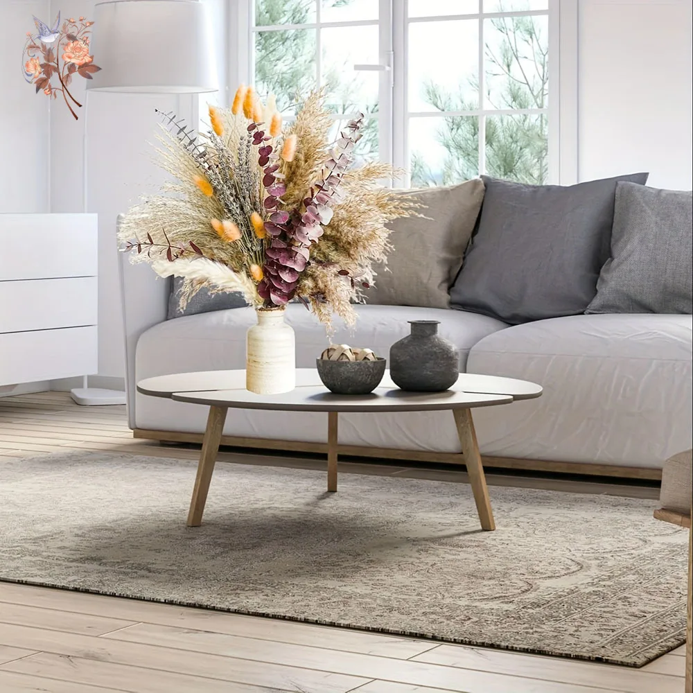 75PCS แห้ง Pampas Eucalyptus Leaf ดอกไม้ช่อดอกไม้สีส้มฤดูใบไม้ร่วงงานแต่งงาน Decor กระต่ายหางดอกไม้ Bunch Boho หน้าแรกตาราง Arrangement