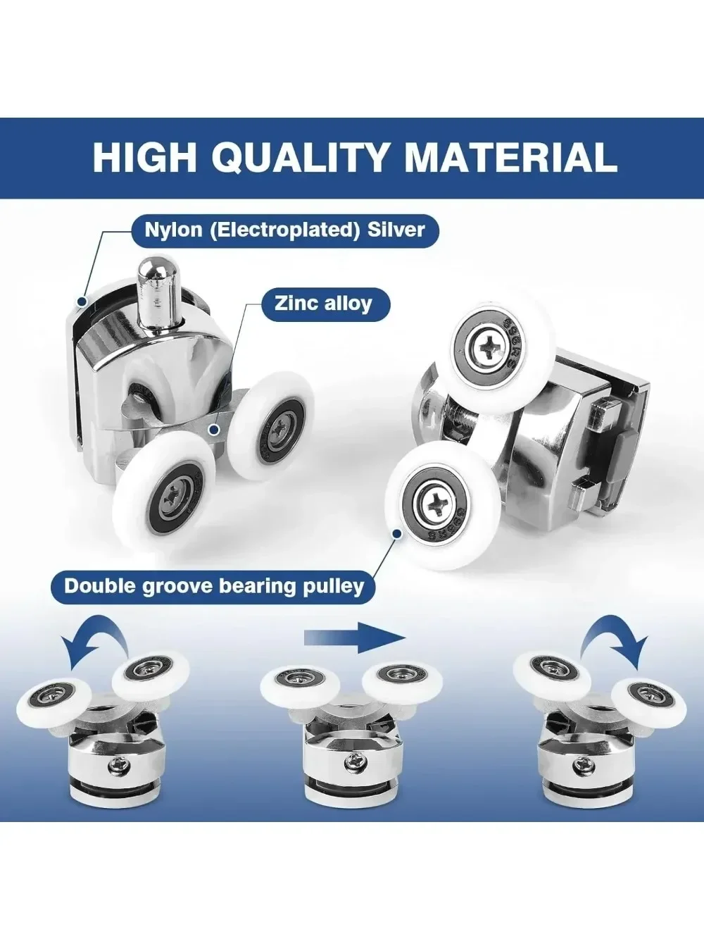 Nouveau 23mm en alliage d'aluminium haut porte de douche rouleaux poulie salle de bain porte coulissante en verre roues porte coulissante roues rouleaux salle de bain