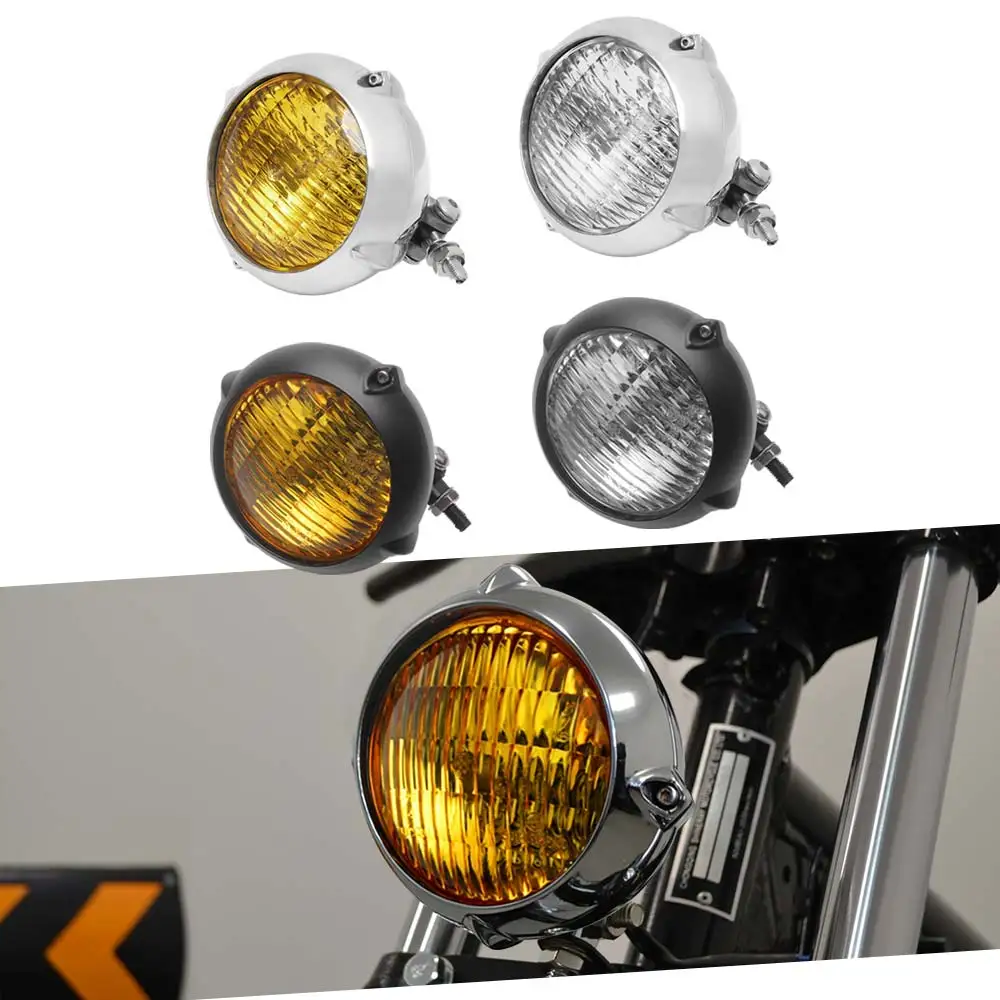 

1 шт. полированный винтажный фонарь в стиле Bates для Harley, Kawasaki, Honda, Yamaha, Suzuki, 4,5 дюйма, хром/черный