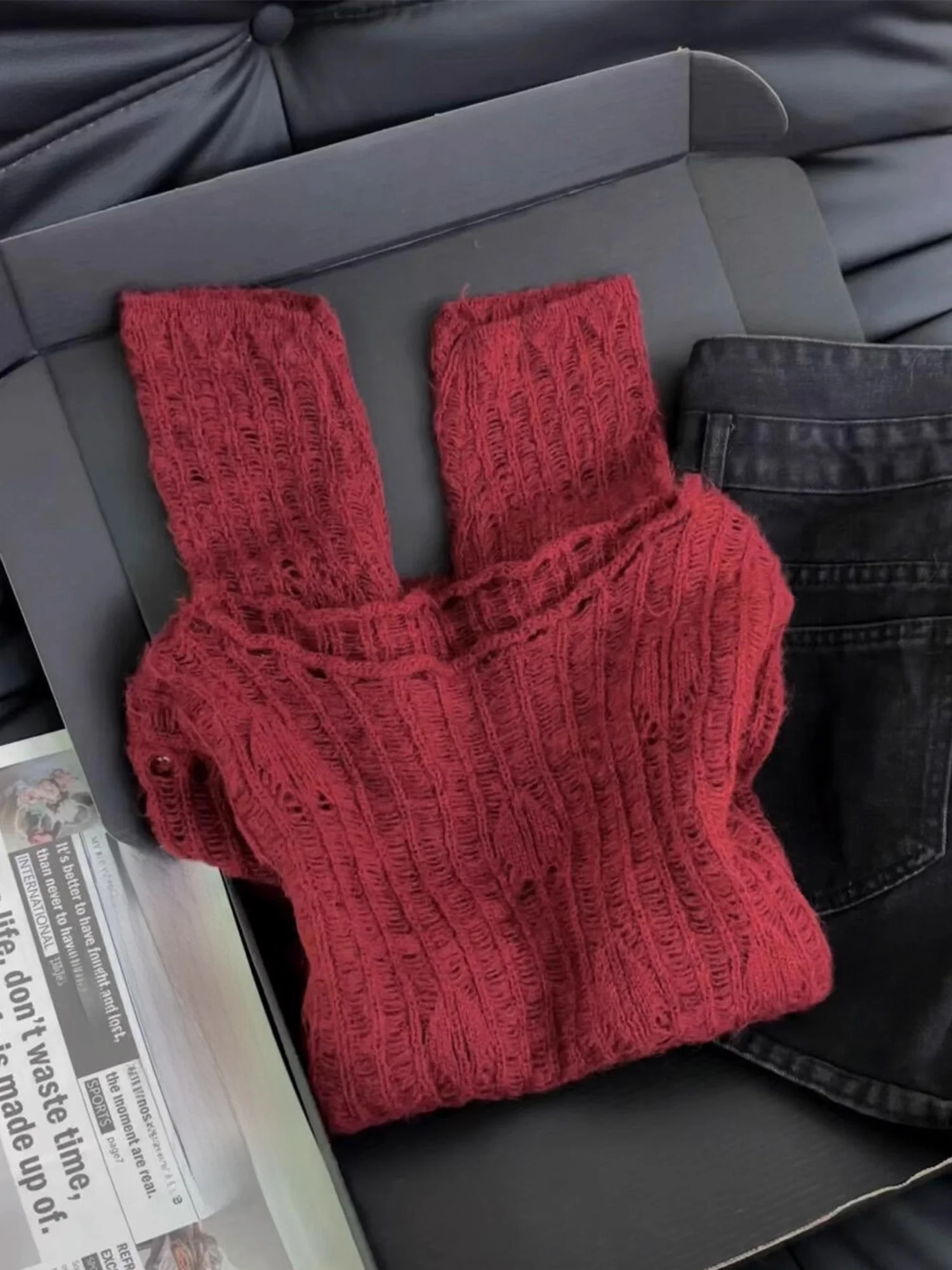 Koreanische Sle aushöhlen Weiß Strickwaren Frauen Herbst High-End-Sensation Fleisch Conceal Abnehmen Vielseitig Super Schöne Lange...