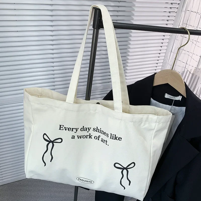 

Large Capacity College Style Versatile Shoulder Bags, Simple Letter Printed Canvas Handbag, Suitable for Commuting To School