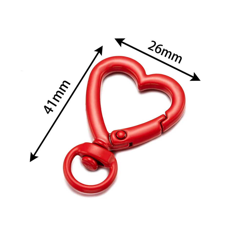 5pcs Colorful Heart Shape Metal Spring Clasp Hooks Carabiner Key Rings Connectors For DIY Keychains Jewelry Making Accessories