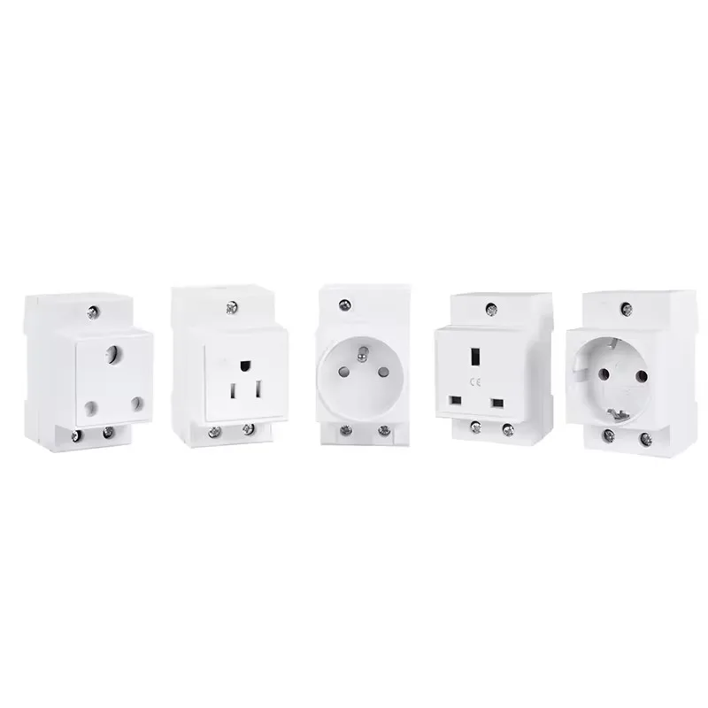 EU/FR/US/UK/IT Standard Din Rail Socket Modular Type AC Power Socket Plug 16A 220V AC Connector Grey AC30 Adapter Connector