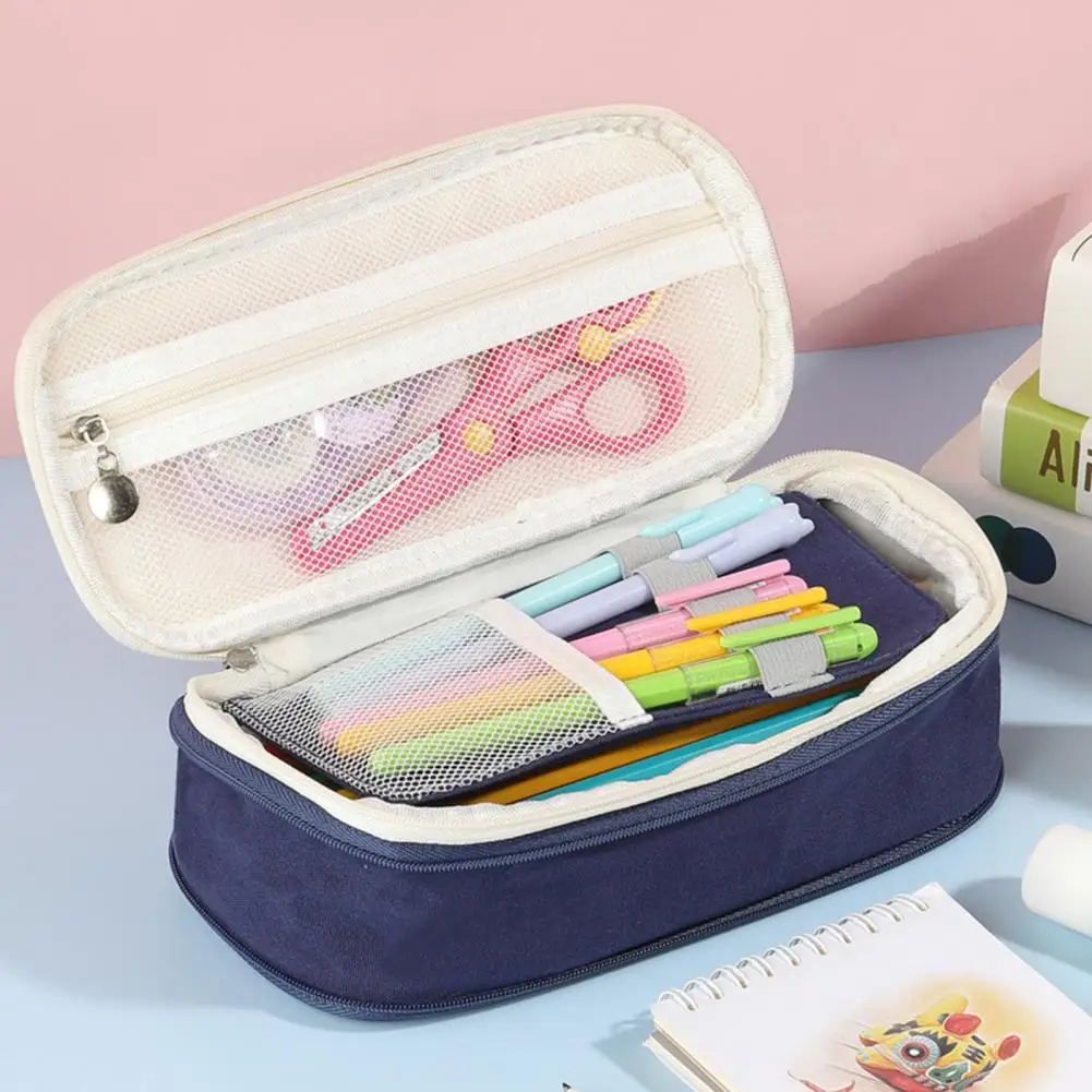 Feder mäppchen Schreibwaren Tasche Doppels chicht versenkbare glatte Reiß verschluss Leinwand Bleistift beutel Stift Aufbewahrung behälter Schul bedarf