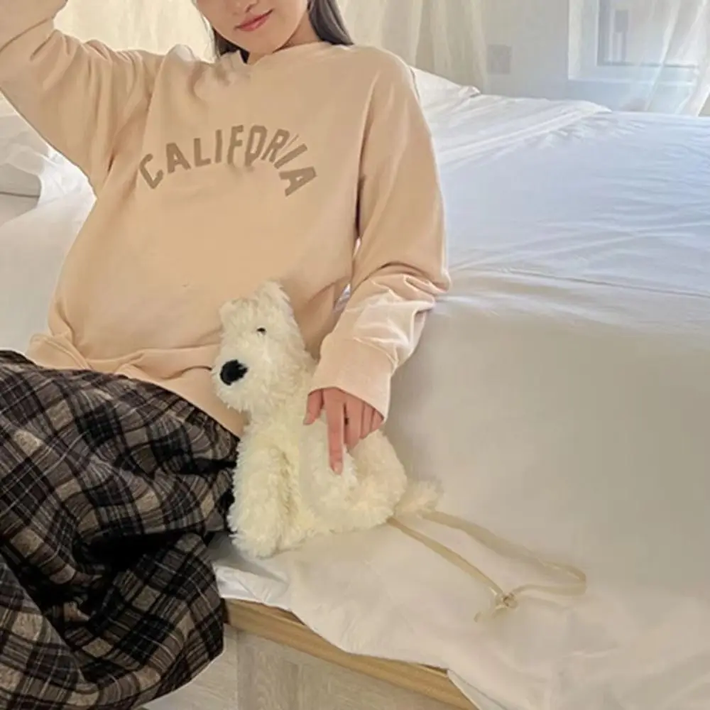Fashion West Highland Puppy Shoulder Bag Fluffy Kawaii Dog Doll Bag Stuffed Doll Tote Girl
