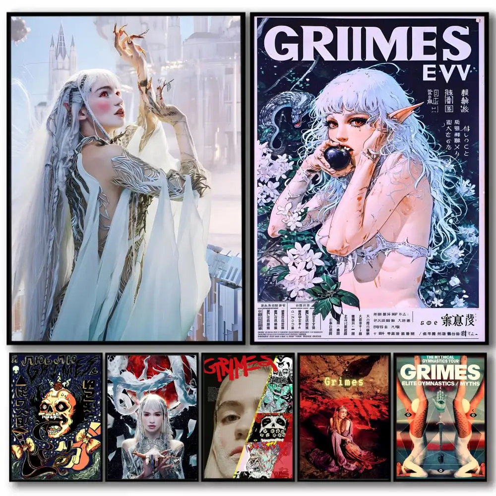 Pop Singer G_Grimes Magazine Poster Decorative Stickers Wall Art Mural Photo Design for Home Living Room Hallway Decoration
