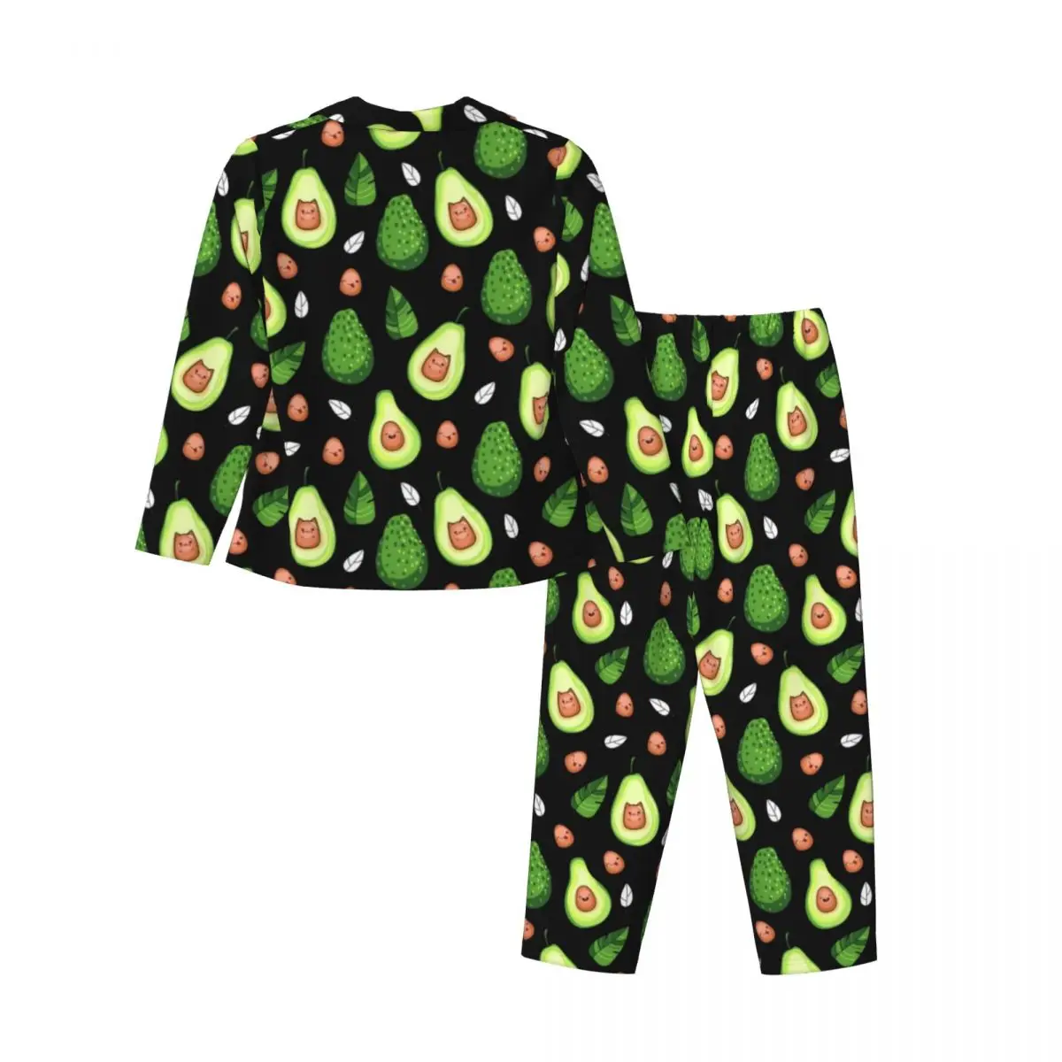 Kawaii Avocado Pajama Set Autumn Green Fruit Print Night Sleepwear Women 2 Piece Casual Oversized Design Nightwear Birthday Gift