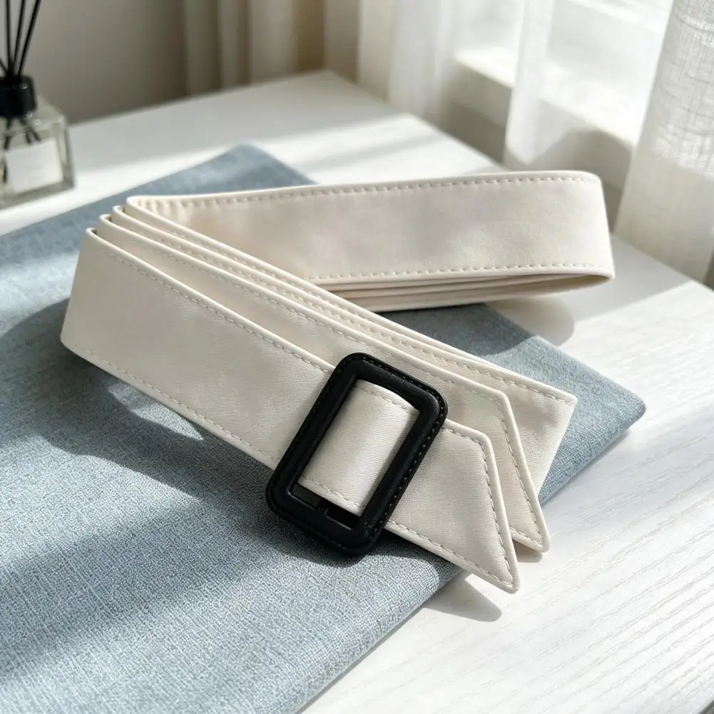 Decorative Belt Adjustable Wide Waist Belt for Women 67 Inch Replacement Trench Coat Band with Black Square Buckle Solid Color