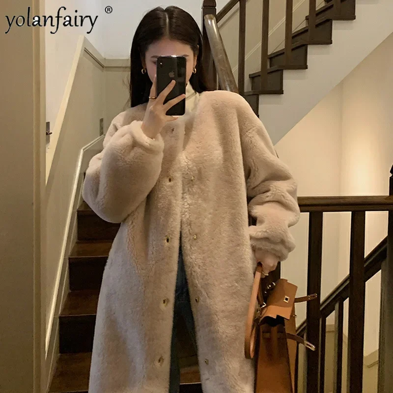 

Sheep Fleece Long Fur Coat Women's Composite Fur Integrated Jacket Women Pure Wool Coats Female Clothing Woman Winter Jackets FC